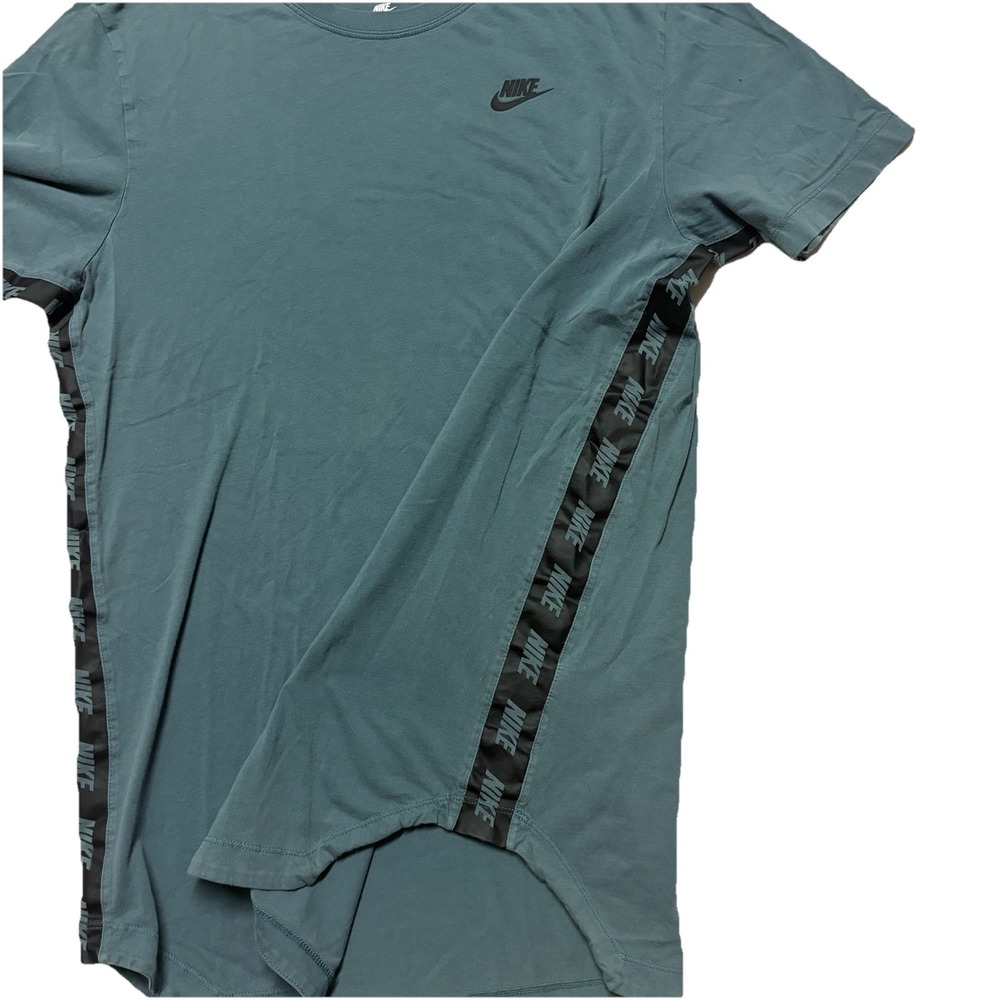 The Nike Tee Shirt Side Stripe Green Teal Logo Retro Scoop Hem Mens L Large